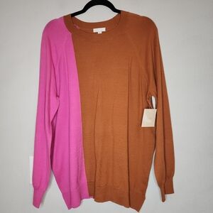 NWT Nordstrom 14th & Union Pink Brown Colorblock Sweater Size 1X